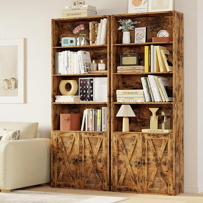 IRONCK Industrial Bookshelves and Bookcases with Doors Set of 2 Floor Standing 6 Shelf Display Storage Shelves 70 in Tall Bookcase for Home Office, Living Room