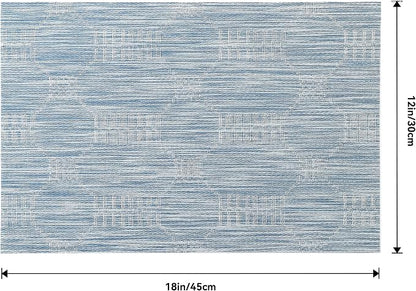 Leetaltree Alice Blue Placemats Set of 6 - Heat Resistant Non-Slip Place mats for Dining Table, Washable Durable PVC Vinyl Woven Table Mats（Jacquard Blue, 6）