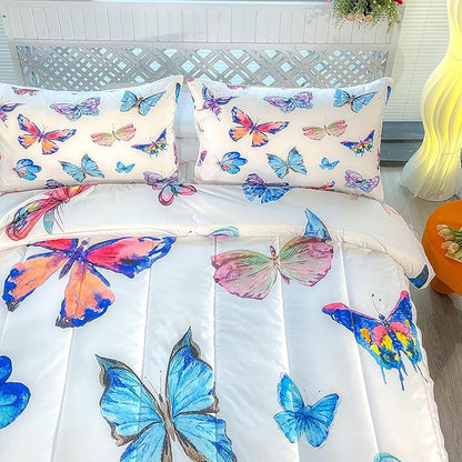 CVHOUSE Bedding Set, Queen, Butterfly Design for Girls Kids Teens, 1 Comforter and 2 Pillow Cases