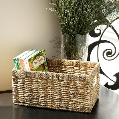 CENBOSS Wicker Baskets (Medium, Seagrass, 1PC) Rattan Storage Baskets for Shelves, Woven Seagrass Holder
