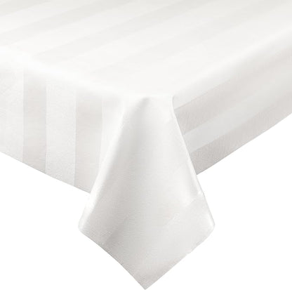 Luxury Table Protector Pad, 2 in 1 Table pad + Great Looking Tablecloth - Heat Resistant, Spill & Stain Proof - Flannel Backing (54x72, White - Silk Stripe)