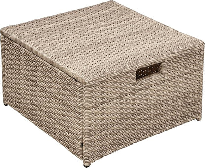 4-Piece Outdoor Patio Furniture Sets, All Weather Wicker Sectional Sofa Loveseat with Ottoman, Soft Cushions&Glass Table w/Shelf, Conversation Couch for Garden Backyard Poolside Deck, Gray