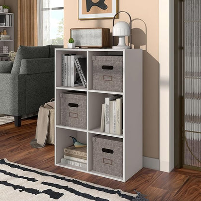 Apexa 6 Cube Storage Organizer Shelves, Stackable Wood Bookcase Fits Cubby Bins for Organization, Dorm Teen Room Decor & Home Office, Greige