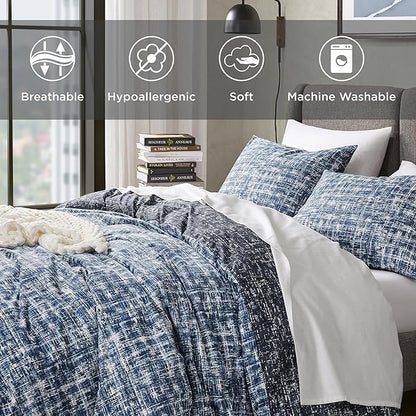 Hyde Lane Twin/Twin XL Kids Comforter Set, Blue Modern Farmhouse Aesthetic Bedding, Teen Boys Plaid Lines Pattern Bed Sets for All Season, 2 Pieces includes 1 Comforter, 1 Sham (66"x 90")