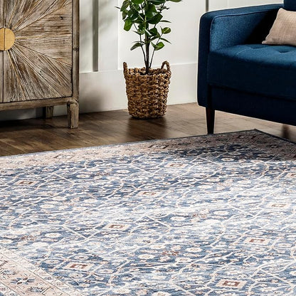 nuLOOM Shae Faded Persian Bordered Machine Washable Ultra Thin Area Rug, 8' x 10', Blue