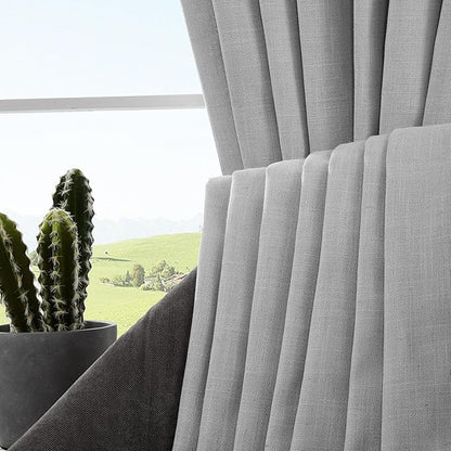 Joydeco Linen Curtains 63 inches Long 2 Panel Sets for Living Room, Light Filtering Drapes with Rod Pocket Back Tab, Ebony Grey Window Long Curtains