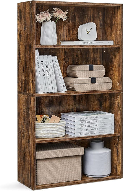 VASAGLE Bookshelf, 23.6 Inches Wide, 4-Tier Open Bookcase with Adjustable Storage Shelves, Floor Standing Unit, Rustic Brown ULBC164X01