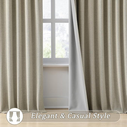 RAIN CITY 100 Inch Long Blackout Curtains for Living Room,Full Light Blocking Linen Blend Curtains with Hooks,Pinch Pleat Look Curtains for Office Bedroom Apartment,2 Panels,Taupe
