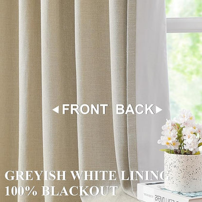 Vision Home Sand Pinch Pleated Full Blackout Curtains Linen Blended Room Darkening Window Curtains 90 inch for Living Room Bedroom Thermal Insulated Pinch Pleat Drapes with Hooks 1 Panel 60" Wx90 L