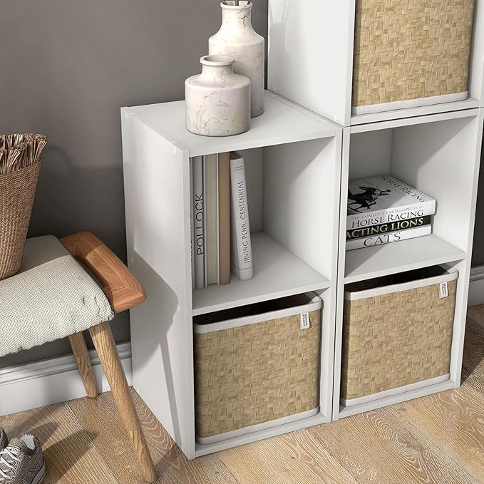 Apexa 2 Cube Storage Organizer Shelves, Stackable Wood Bookcase Fits Cubby Bins for Organization, Dorm Teen Room Decor & Home Office, White