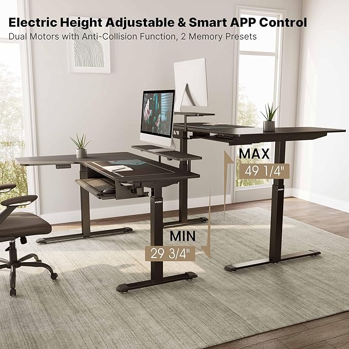 EUREKA ERGONOMIC Standing Desk (61"x43")- L Shaped Desk with Keyboard Tray Adjustable Height Sit Stand Computer Desk Corner Gaming Ergo Desk w Memory Presets, Monitor Stand, LED/USB/Dual Motor, Right