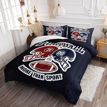 Datura home American Football Comforter Set Vintage Navy American Football Printed Quilt Bedding Set with 1 Comforter and 2 Pillowcases for Boys and Girls Bedroom All Season(Football Navy Full)
