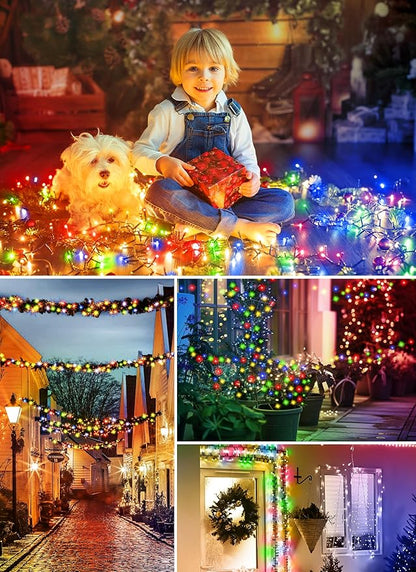 Minetom Christmas Lights Outdoor Solar Powered - 72FT 200 LED Christmas String Lights with 8 Lighting Modes, IP65 Waterproof Solar String Lights for Outside Tree Xmas Party Decoration, Multicolor