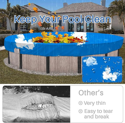ECOOPTS 9 ft Waterproof Round Polyester Pool Cover for Above Ground Pools, Swimming Pool Cover Protector Winter Safety Cover (Blue Sky)