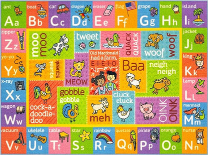KC Cubs Kids Rug, Baby Play Mat ABC Alphabet with Animals Old MacDonald Educational Learning Game Play Area Non Slip Baby Girl & Boy Carpet for Children Bedroom Toddler Playroom Floor Mat Nursery Rug