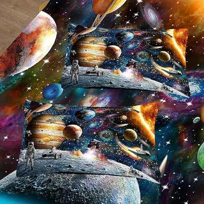 Tailor Shop 5 Pcs Outer Space Comforter Sets Queen Bed in A Bag for Teen Boys Kids,Galaxy Bedding Set with Space Sheets Fitted Bed Sheet (1 Comforter, 1 Flat Sheet, 1 Fitted Sheet, 2 Pillowcases)