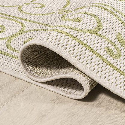 JONATHAN Y Vintage Filigree Indoor Outdoor Runner Rug 2X10 Cream/Green, Charleston Textured Weave for Backyard, Patio, Porch, Easy-Cleaning, High Traffic, Pet-Friendly, Non-Shedding (SMB106I-210)