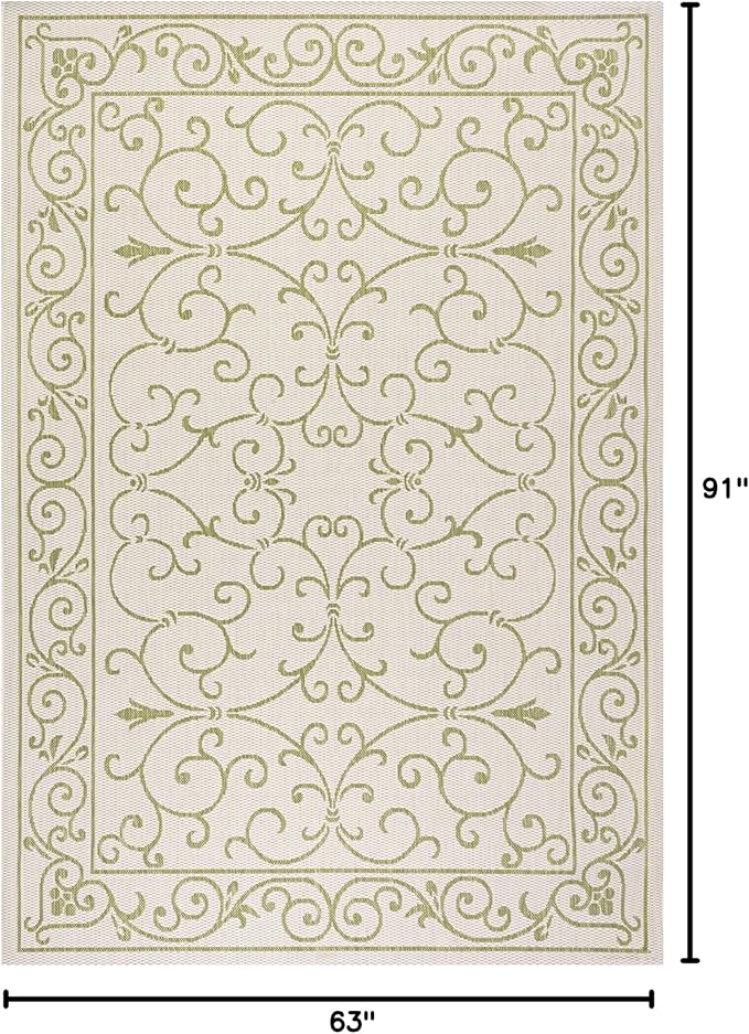 JONATHAN Y Vintage Filigree Indoor Outdoor Area Rug 5X8 Cream/Green, Charleston Textured Weave for Backyard, Patio, Porch, Easy-Cleaning, High Traffic, Pet-Friendly, Non-Shedding (SMB106I-5)