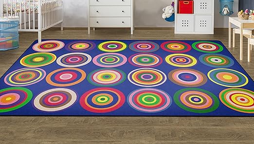 Flagship Carpets Color Rings Colorful Children's Area Rug for Kids Room Circle Seating Décor, Play Carpet for Teaching and Playing, Seats 24, 7'6" x 12', Indigo Blue