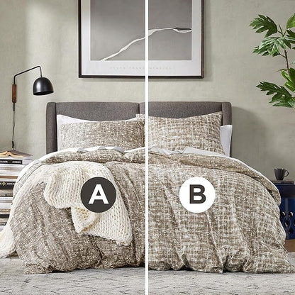 Hyde Lane Comforter King Size for Men, Taupe Modern Farmhouse Aesthetic Soft Bedding Set, Masculine Plaid Lines Pattern Bed Sets for All Season, 3 Pieces includes 1 Comforter, 2 Shams (104"x 90")