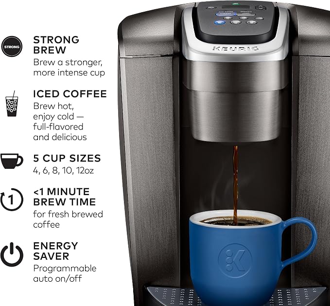 Keurig K-Elite Single-Serve K-Cup Pod Coffee Maker, Brushed Slate, 12 oz. Brew Size & Slim Non-Rolling Storage Drawer, Coffee Pod Storage, Holds up to 24 K-Cup Pods, Black