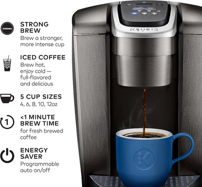 Keurig K-Elite Single-Serve K-Cup Pod Coffee Maker, Brushed Slate, 12 oz. Brew Size & Slim Non-Rolling Storage Drawer, Coffee Pod Storage, Holds up to 24 K-Cup Pods, Black