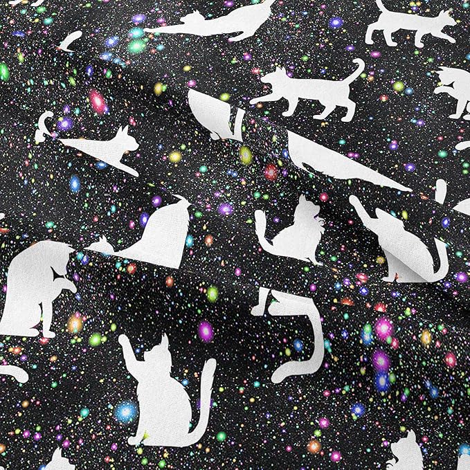 Tailor Shop Cat Comforter Set for Kids Boys Girls Teens Cute Cartoon Cat Galaxy Bedding Sets Black Dreamy Outer Space Full Size with 1 Comforter 2 Pillow Shams