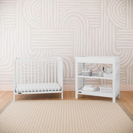 Graco Teddi 4-in-1 Convertible Mini Crib with Bonus Water-Resistant Mattress (White) – GREENGUARD Gold Certified, 2.75-Inch Mattress Included, Convenient Size, Easy 30-Minute Assembly