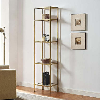 Crosley Furniture Aimee Narrow Etagere Bookcase - Gold and Glass