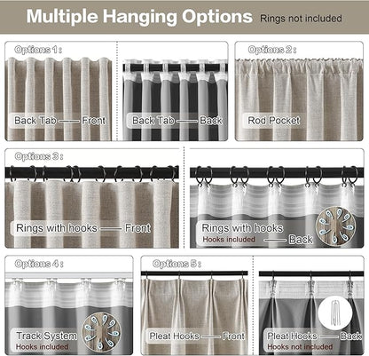 RAIN CITY Beige Color Blackout Curtains 90 Inch Long 2 Panels,Back Tab Pleated Heading Tape with Hooks,Minimalist Completely Shaded Thermal Insulated Noise Reducing French Door Drapes 50 Wide