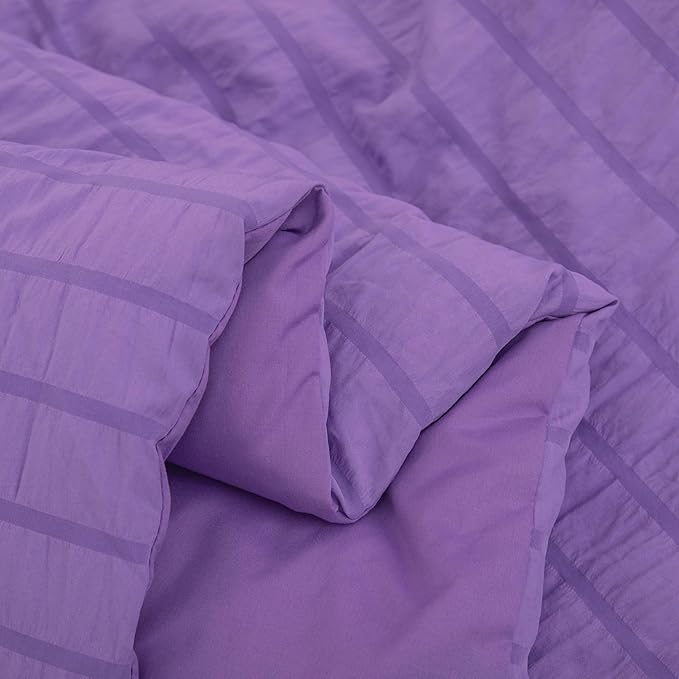 Seersucker Purple Queen Size Comforter Sets for Girls Women Boho Purple Seersucker Bedding Set & Collections 5 Pieces-Soft Lightweight Microfiber Bed Set for All Season,Queen 90''x90''…