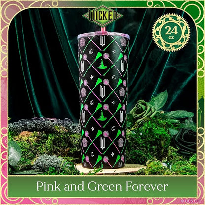 Dragon Glassware x Wicked Stainless Steel Tumbler with Straw, 24 oz - Green | Vacuum Insulated Wicked Cup with Lid & Straw For Water & Iced Tea; Official Wicked Merch