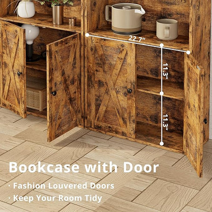 IRONCK Industrial Bookshelves and Bookcases with Doors Floor Standing 6 Shelf Display Storage Shelves 70 in Tall Bookcase for Home Office, Living Room