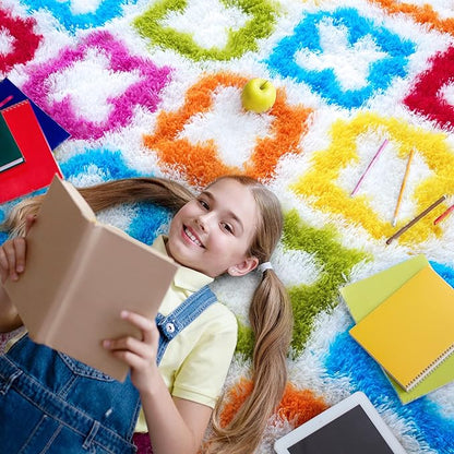 Tepook Fluffy Colorful Rug for Kids, Shaggy Soft Rainbow Area Rugs for Girls Bedroom, Indoor Modern Geometric Moroccan Rugs Plush Girls Kids Rug for Playroom Teens Room Nursery Home Decor, 3 X 5 ft