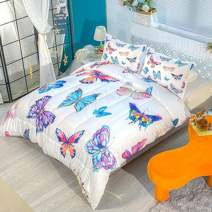 CVHOUSE Butterfly Bedding Set,Butterfly Comforter King,Butterfly Comforter Set for Girls Kids Teens,Butterflies Quilt Set with 1 Comforter and 2 Pillow Cases