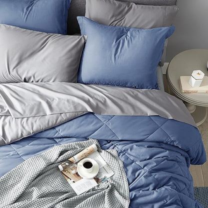 Bedsure Infinity Blue Queen Comforter Set - 7 Pieces Reversible Queen Bed in a Bag, Queen Bed Set Infinity Blue and Grey with Comforters, Sheets, Pillowcases & Shams