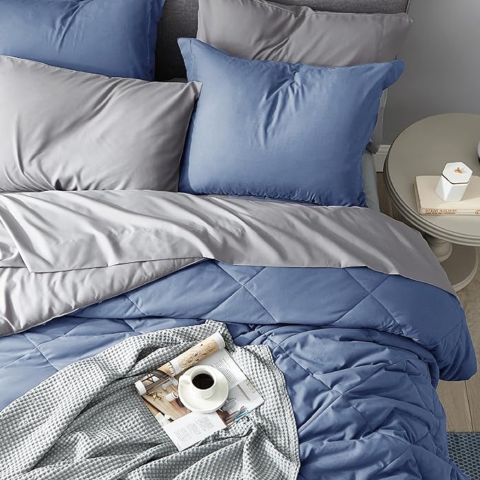 Bedsure Infinity Blue Twin XL Comforter Set - 5 Pieces Reversible Twin XL Bed in a Bag, Twin XL Bed Set Infinity Blue and Grey with Comforters, Sheets, Pillowcase & Sham