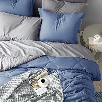 Bedsure Infinity Blue California King Size Comforter Set - 7 Pieces Reversible California King Bed in a Bag, California King Infinity Blue and Grey Bed Set with Comforters, Sheets, Pillowcases & Shams