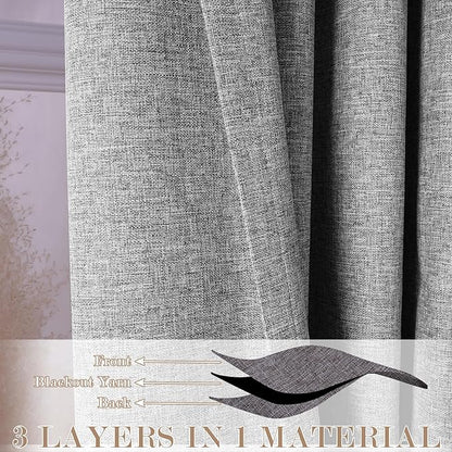 100% Blackout Linen Textured Drapes for Bedroom Pinch Pleated Curtains for Track System Portable Drapery for Sliding Glass Door/Storage/Space Room Divider, 70" Wx102 L, 1 PC, Light Grey