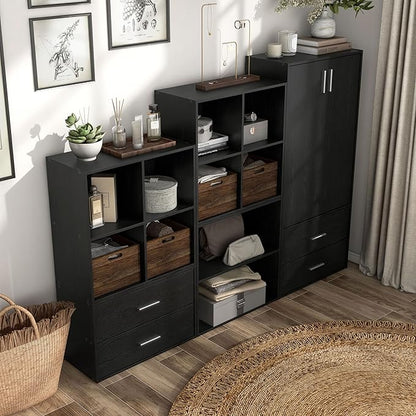 Apexa 2-Tier Cube Storage Organizer Shelves, Stackable Wood Bookcase Fits Cubby Bins for Organization, Dorm Teen Room Decor & Home Office, Black