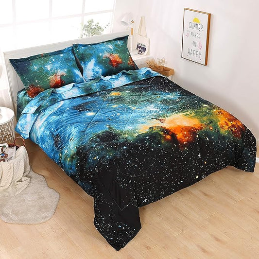 Wowelife 5-Piece Twin Comforter Set for Boys, Premium Galaxy Bedding Set, 3D Galaxy Girls Comforter Set, Comfortable and Soft Kids Bedding Set(Twin, Coloful Galaxy)
