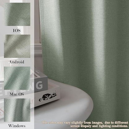100% Blackout Linen Textured Drapes for Bedroom Pinch Pleated Curtains for Track System Portable Drapery for Sliding Glass Door/Storage/Space Room Divider, 70" Wx84 L, 1 PC, Fog Green