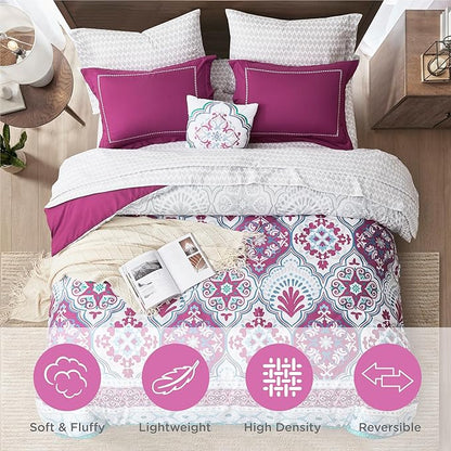 Degrees of Comfort Twin XL Complete Comforter Sets, Lattice Boho Bed in A Bag,Microfiber Bedding Set with Side Pockets, Matching Decorative Pillow, 6 Piece Purple