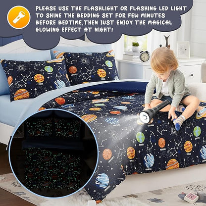 Full Size Comforter Sets - Bedding Sets Full 7 Pieces, Glow in The Dark Bed in A Bag Full, Lightweight Space Bedding Sets for Kids, Teens