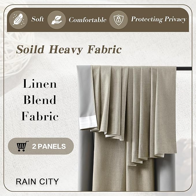RAIN CITY 100 Inch Long Blackout Curtains for Living Room,Full Light Blocking Linen Blend Curtains with Hooks,Pinch Pleat Look Curtains for Office Bedroom Apartment,2 Panels,Taupe