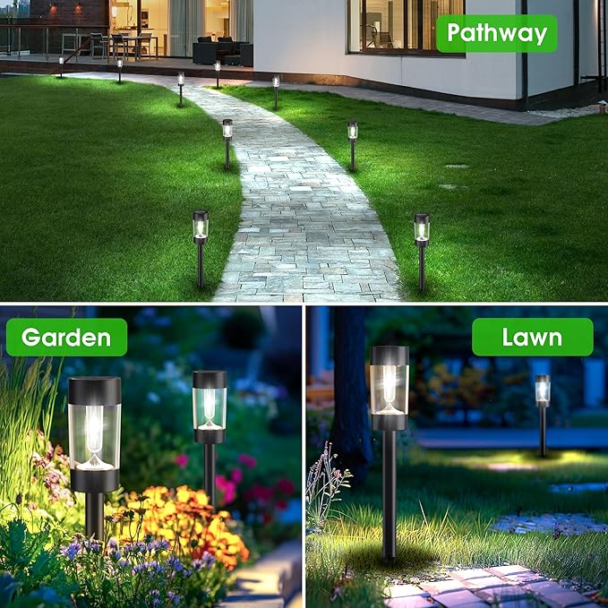 Solar Lights Outdoor, 12 Pack Waterproof Solar Landscape Lighting for Pathway Garden Yard Path Walkway Driveway Lawn Patio Outside Decor, Cool White