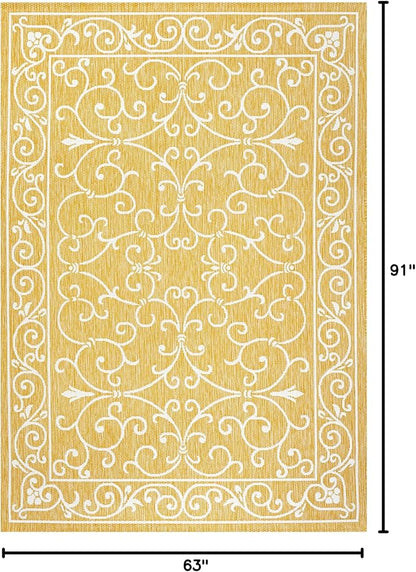 JONATHAN Y Vintage Filigree Indoor Outdoor Area Rug 5X8 Yellow/Cream, Charleston Textured Weave for Backyard, Patio, Porch, Easy-Cleaning, High Traffic, Pet-Friendly, Non-Shedding (SMB106L-5)