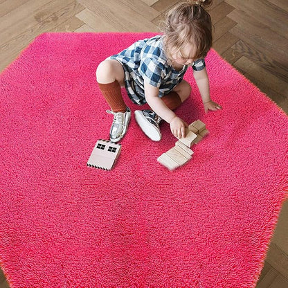 junovo Ultra Soft Rug for Nursery Children Room Baby Room Home Decor Dormitory Hexagon Carpet for Playhouse Princess Tent Kids Play Castle, Diameter 4.6 ft, Hot-pink