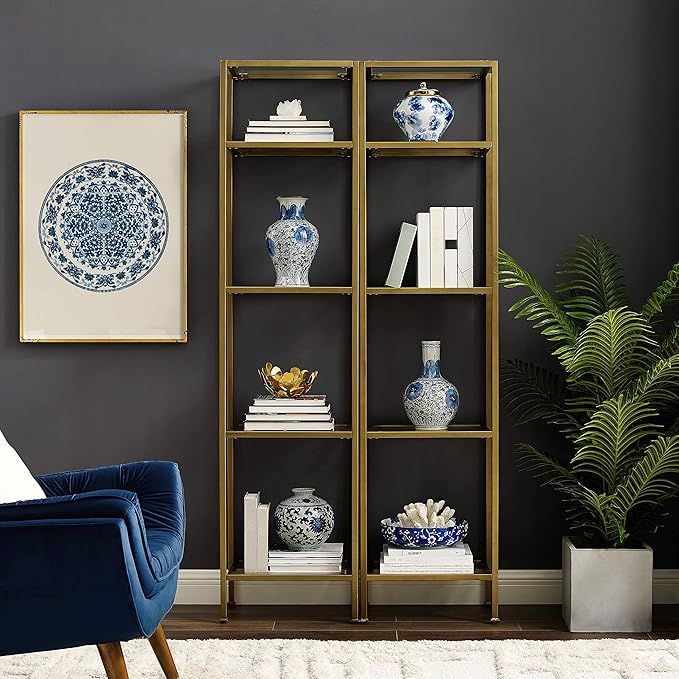 Crosley Furniture Aimee Narrow Etagere Set, Gold and Glass