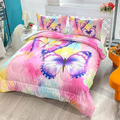 CVHOUSE Butterfly Bedding Set,Butterfly Comforter Twin,Butterfly Comforter Set for Girls Kids Teens,Butterflies Quilt Set with 1 Comforter and 2 Pillow Cases
